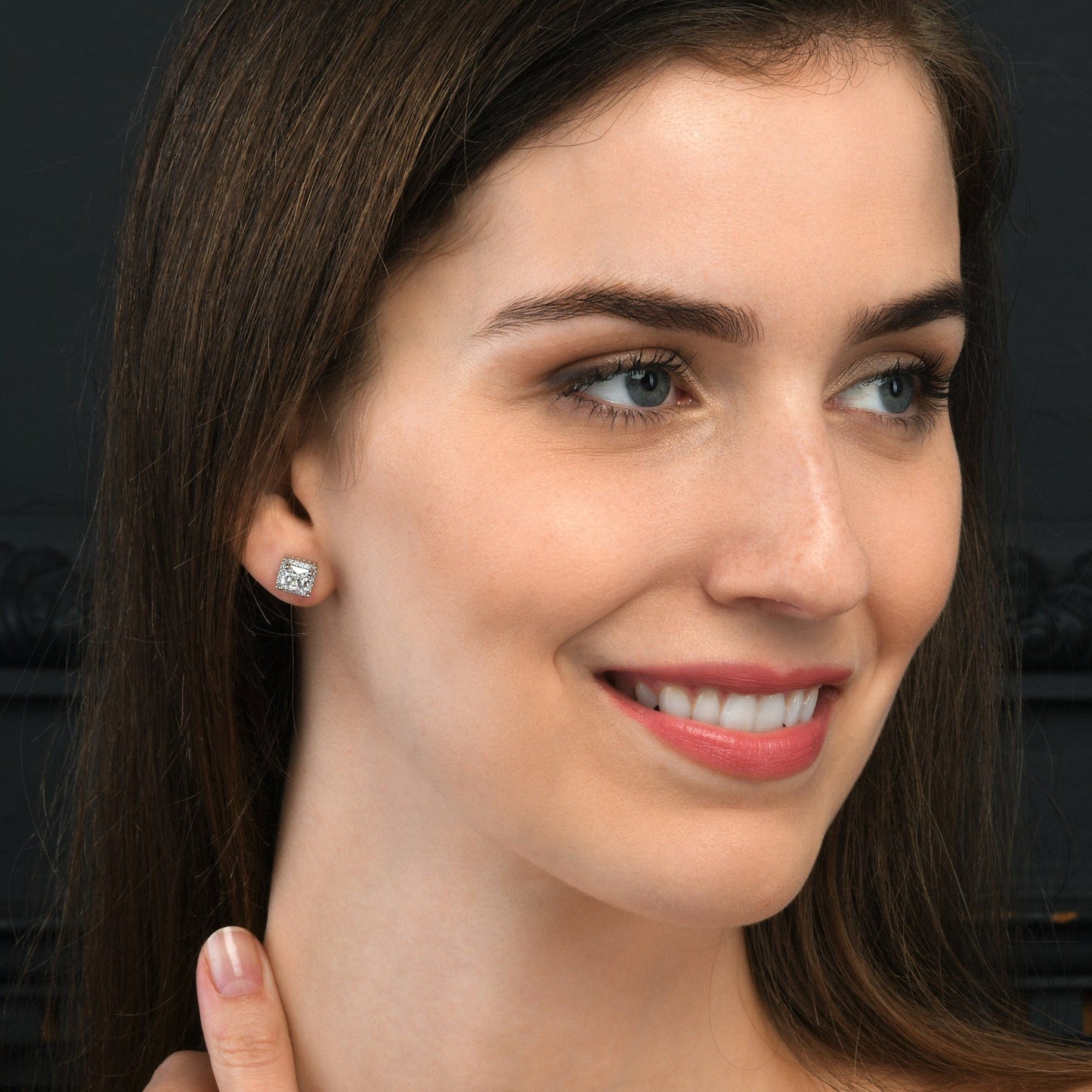 925 Sterling Silver Square Shaped Halo Stud Earrings for Women
