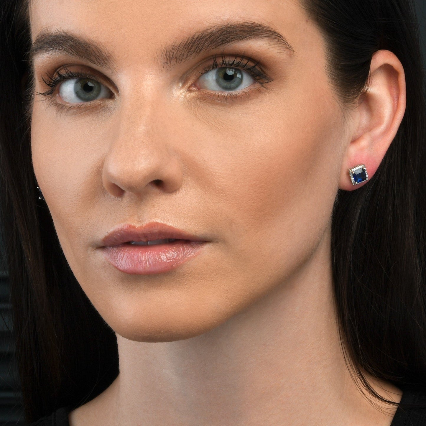 925 Sterling Silver Square Shaped Blue Halo Stud Earrings for Women