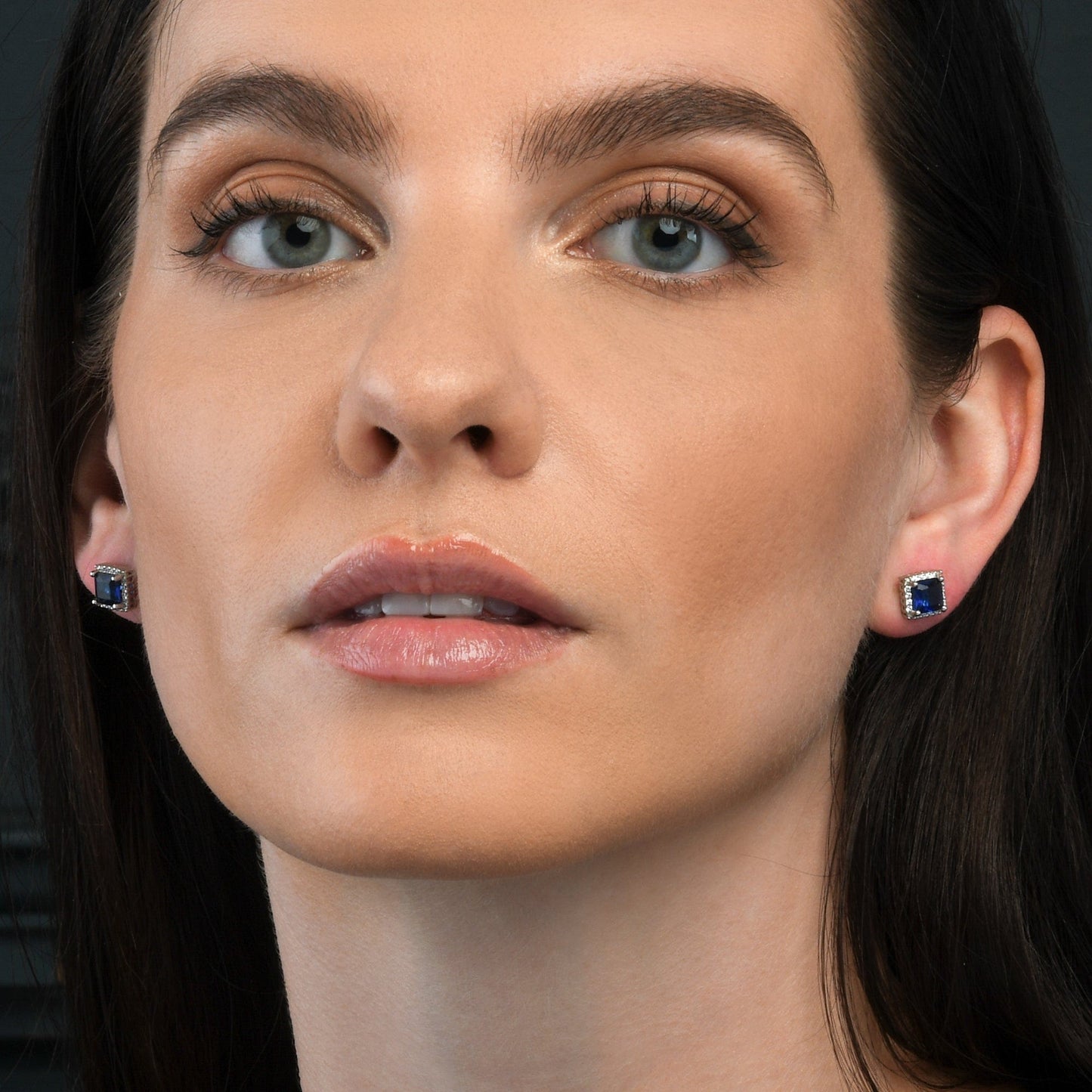 925 Sterling Silver Square Shaped Blue Halo Stud Earrings for Women