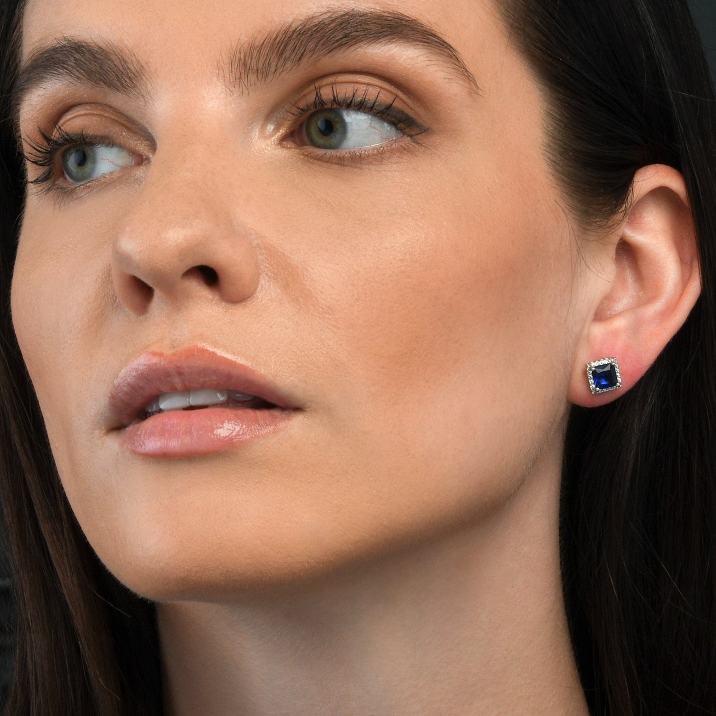 925 Sterling Silver Square Shaped Blue Halo Stud Earrings for Women