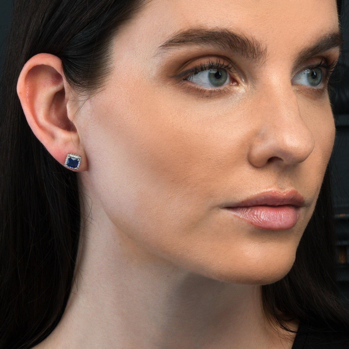 925 Sterling Silver Square Shaped Blue Halo Stud Earrings for Women