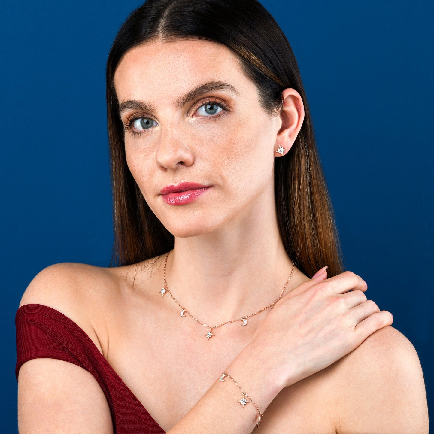 Rose Gold North Star Stud Earrings for Women