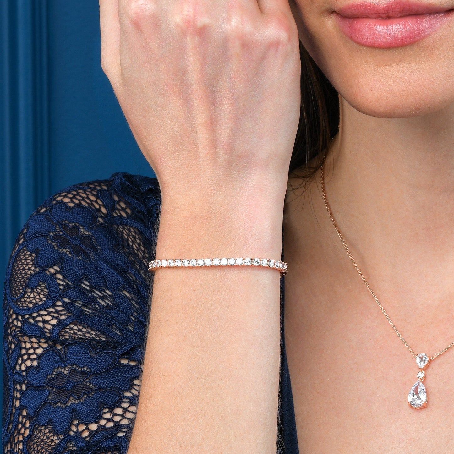 Rose Gold Plated 925 Sterling Silver Tennis Bracelet with 3mm Cubic Zirconia For Women