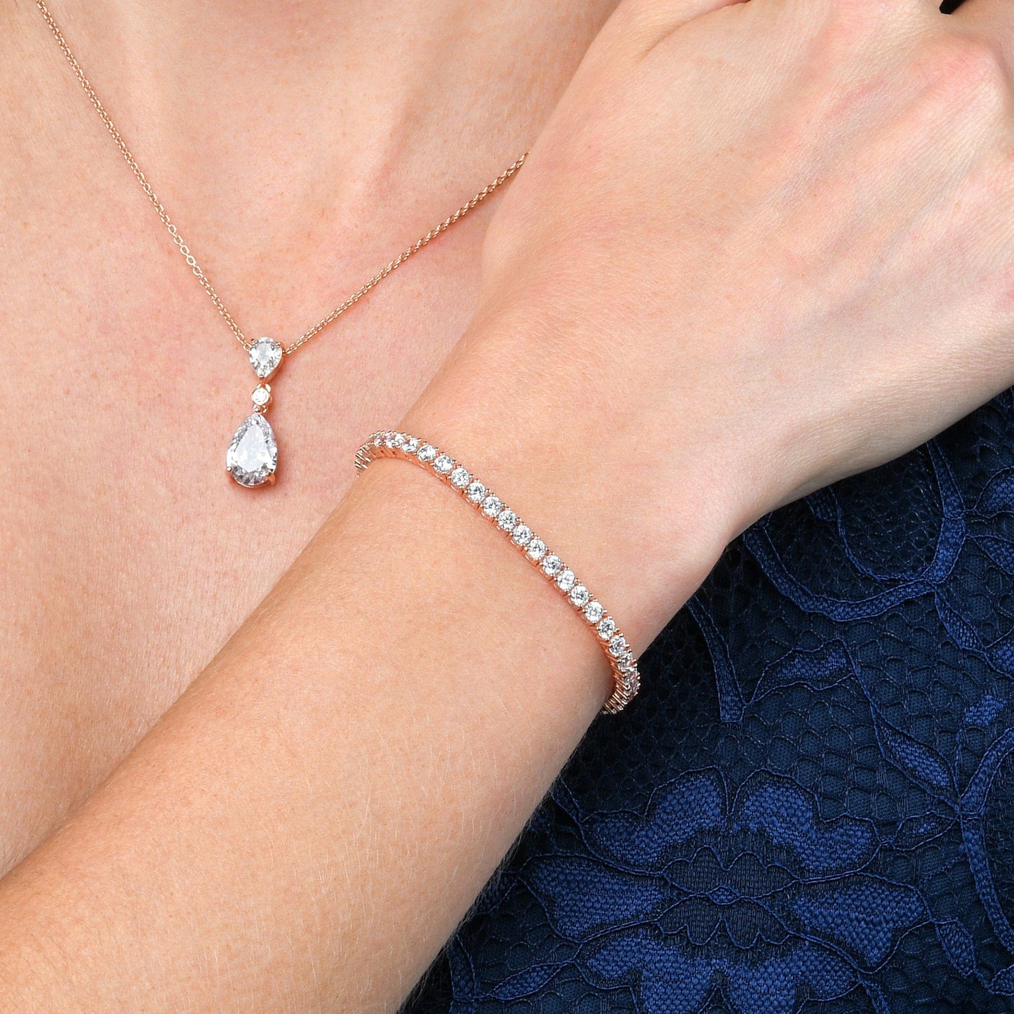 Rose Gold Plated 925 Sterling Silver Tennis Bracelet with 3mm Cubic Zirconia For Women
