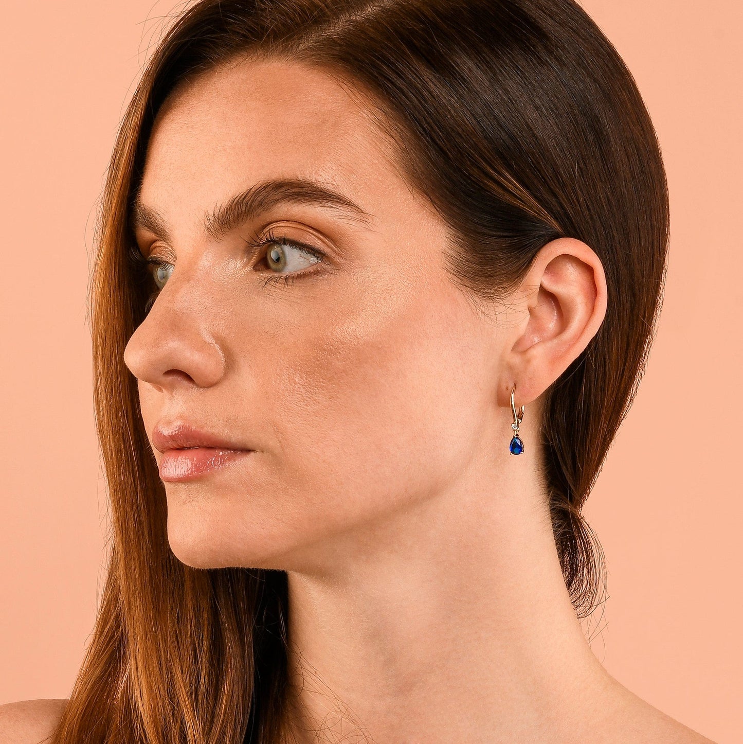 Gold Plated Small Pear Shaped Blue Cubic Zirconia Leverback Drop Earrings For Women