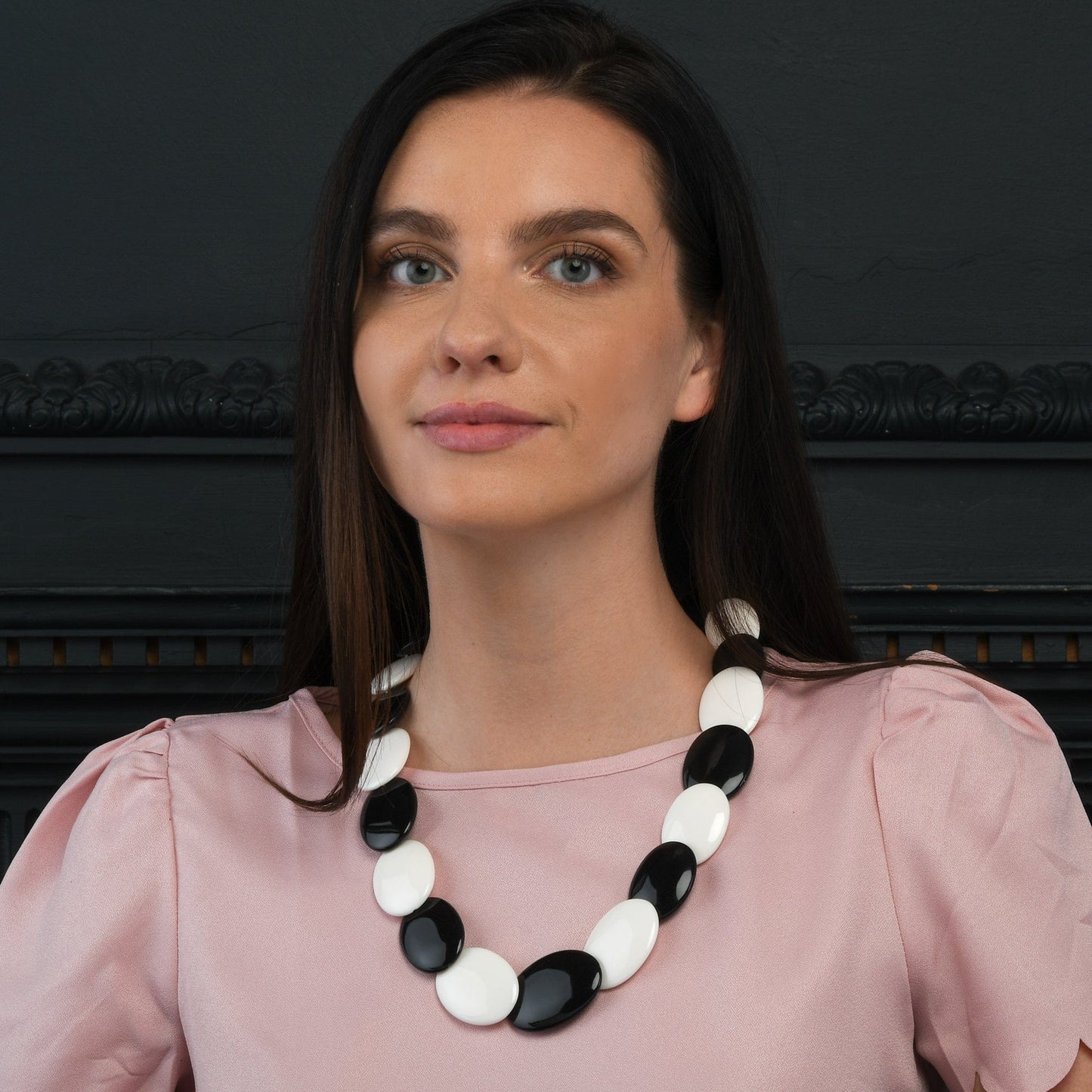 Long Black and White Chunky Statement Necklace for Women