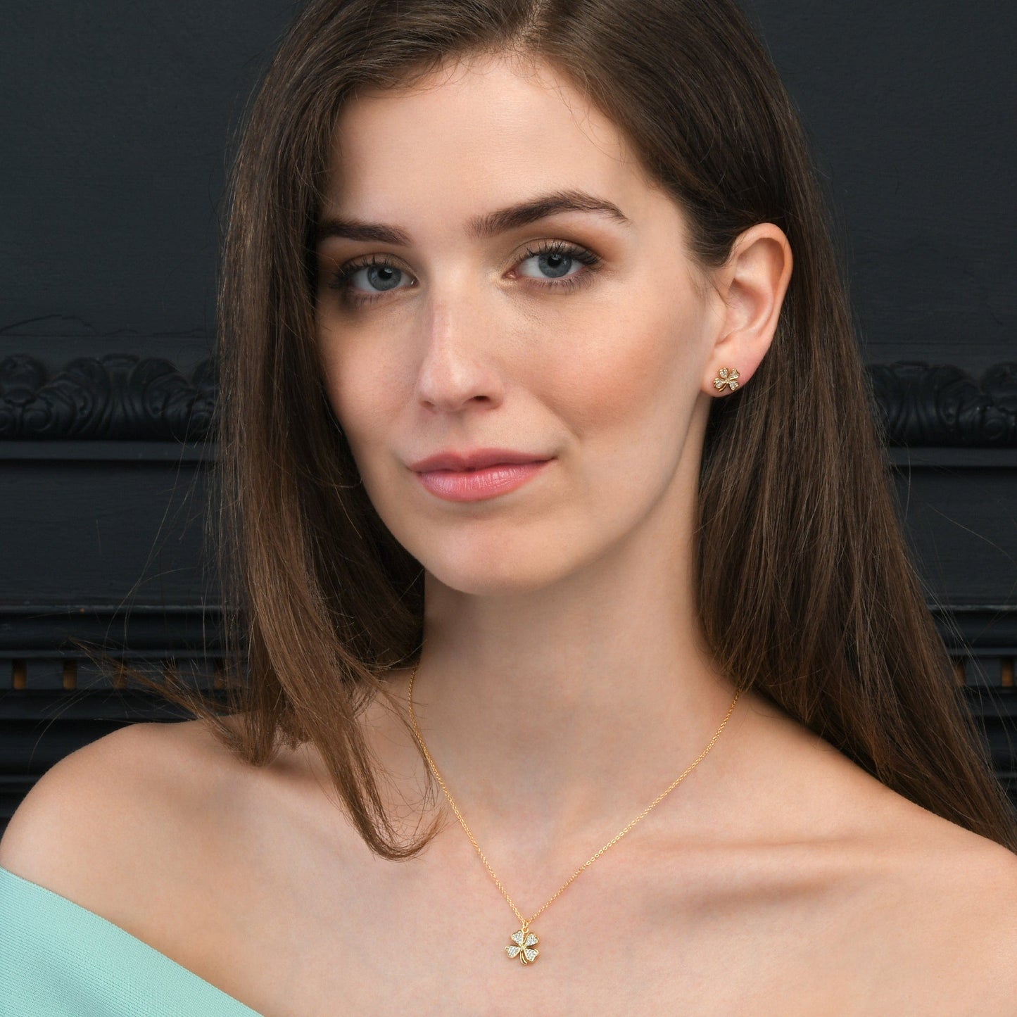Gold Plated 4 Leaf Clover Stud Earrings for Women