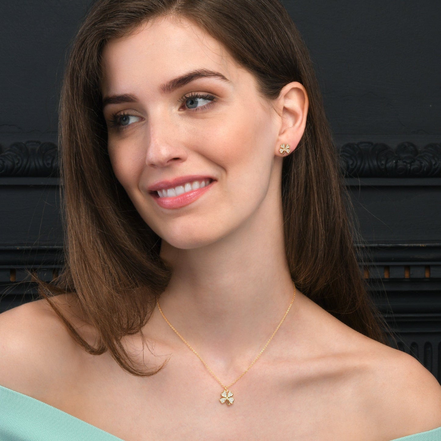 Gold Plated 925 Sterling Silver 4 Leaf Clover Pendant Necklace for Women