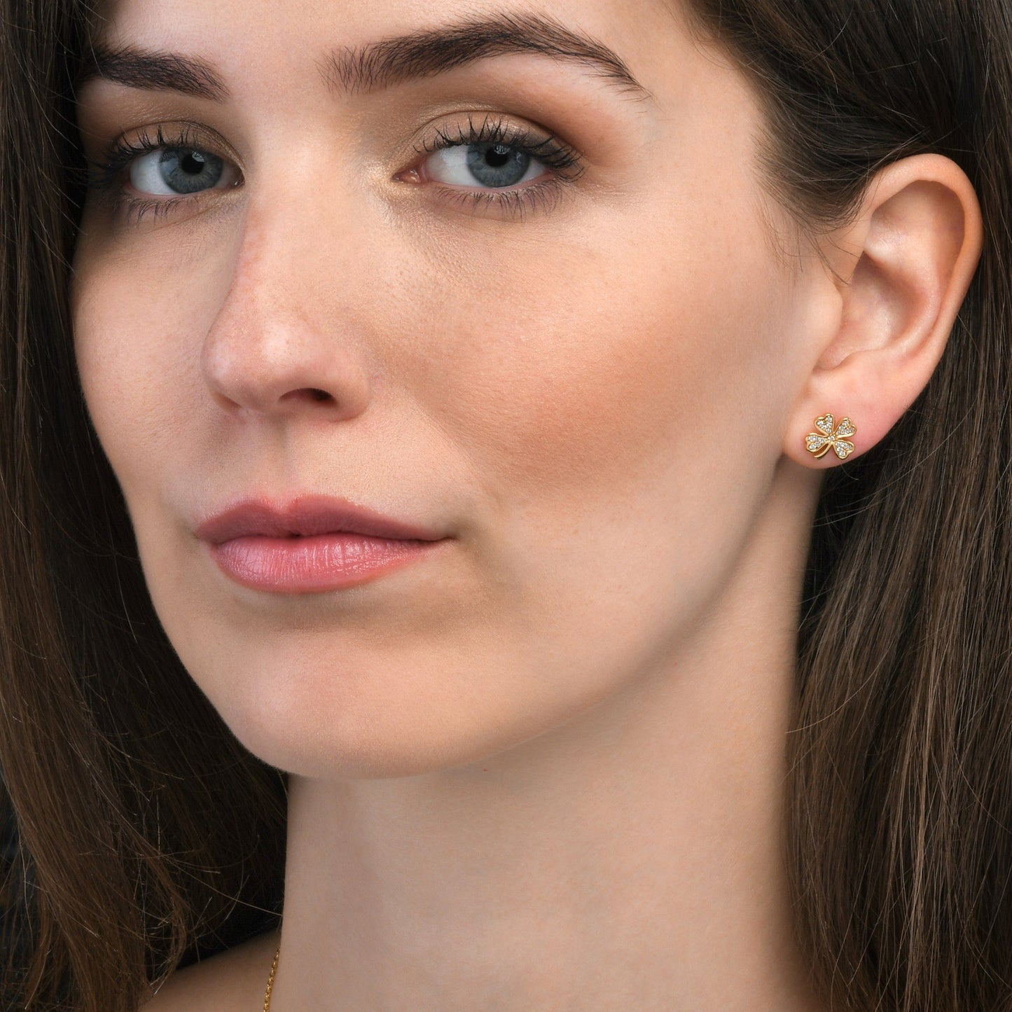 Gold Plated 4 Leaf Clover Stud Earrings for Women