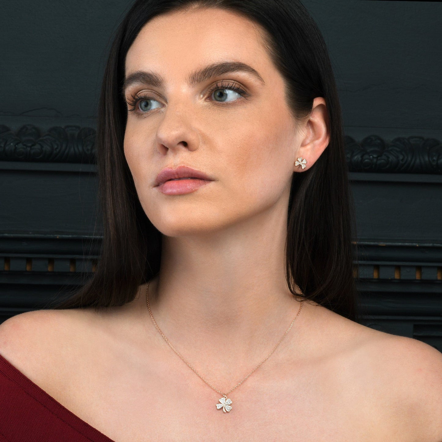 Rose gold Plated 925 Sterling Silver 4 Leaf Clover Pendant Necklace for Women