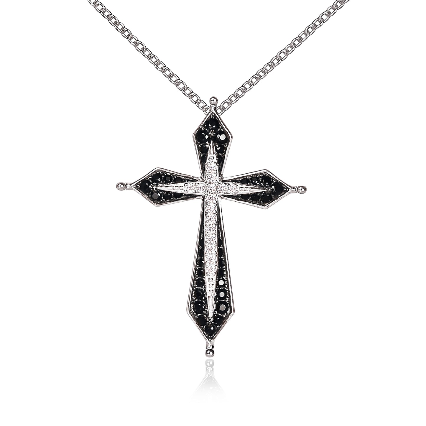Sterling Silver Elegant Black and Silver Cross Necklace for Women
