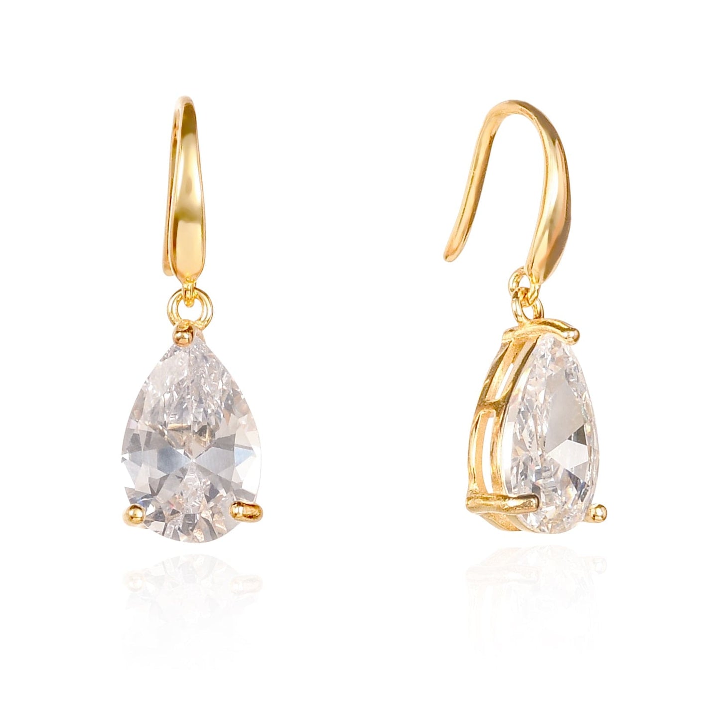 Gold Plated 925 Sterling Silver Pear Drop Earrings with Clear Stones
