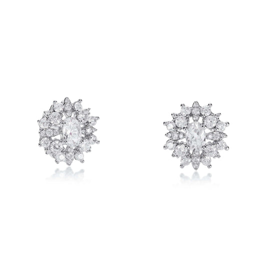 Oval Large Silver Stud Earrings for Women with Cubic Zirconia Stones