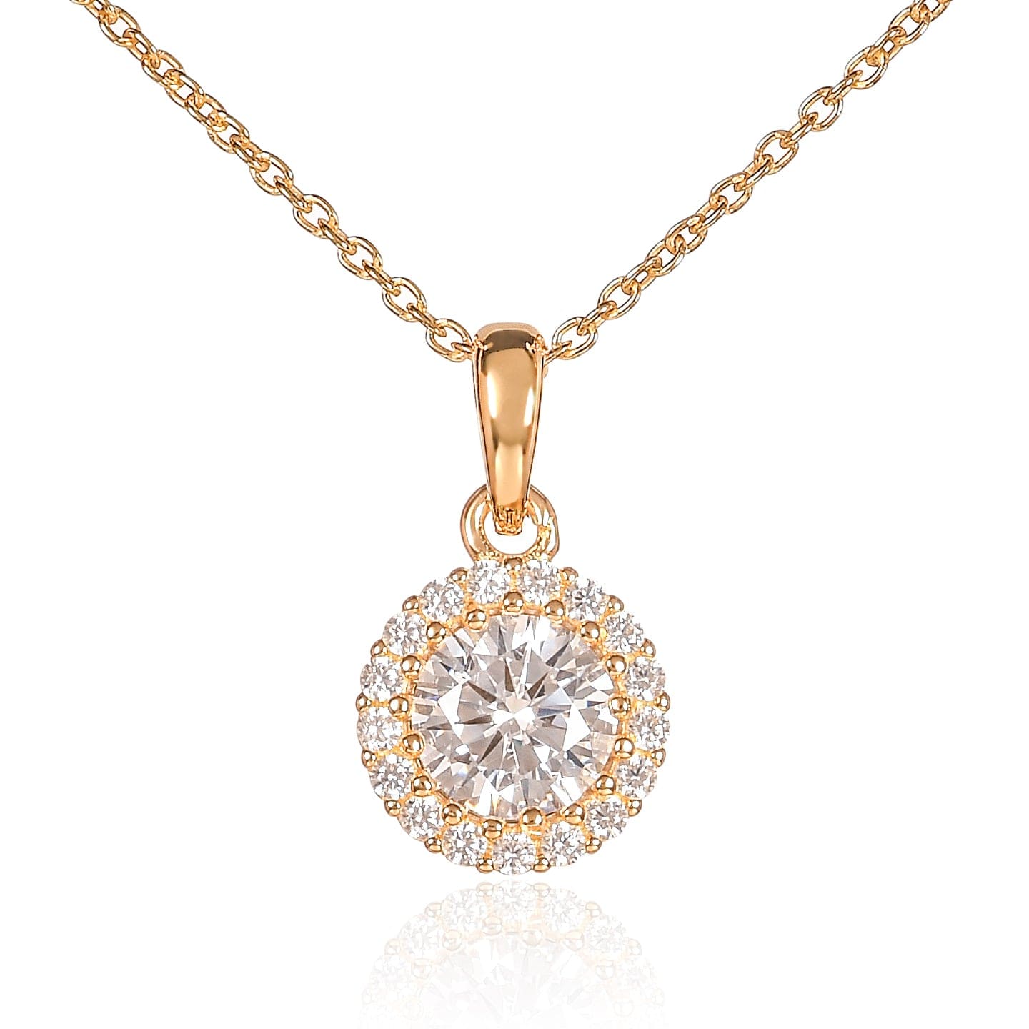 Gold Plated 925 Sterling Silver Round Halo Pendant Necklace For Women