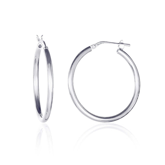 Plain Polished 925 Sterling Silver Hoop Earrings for Women