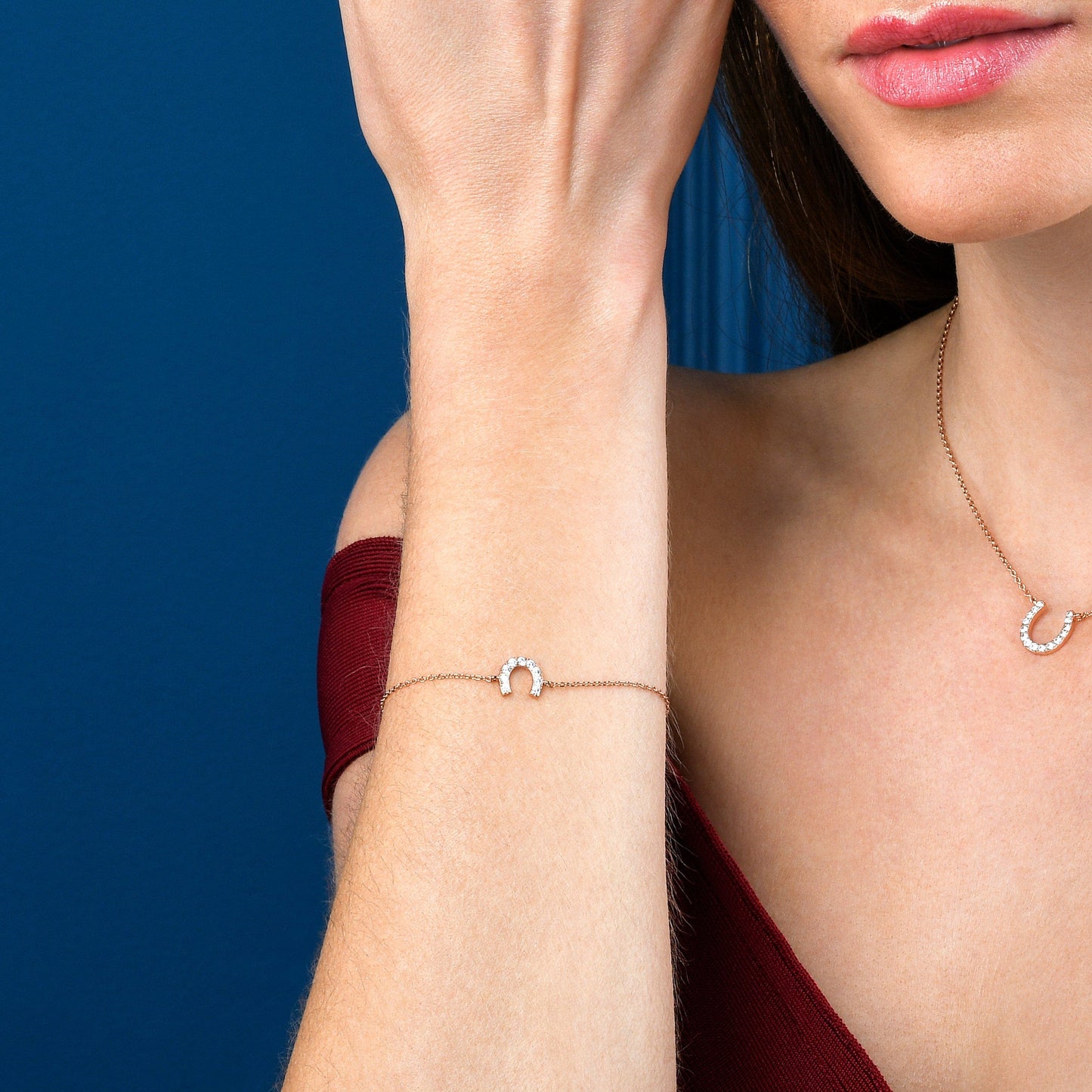 Rose Gold Plated Dainty 925 Sterling Silver Lucky Horseshoe Bracelet For Women