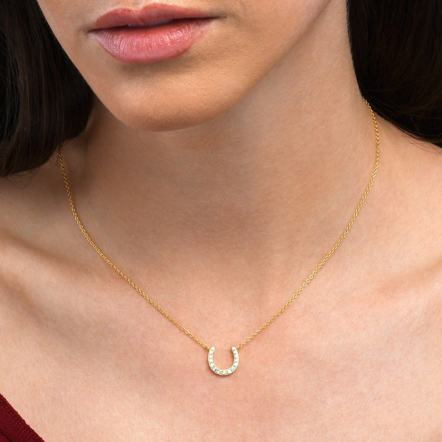 Gold Plated Sterling Silver Horse Shoe Pendant Necklace for Women