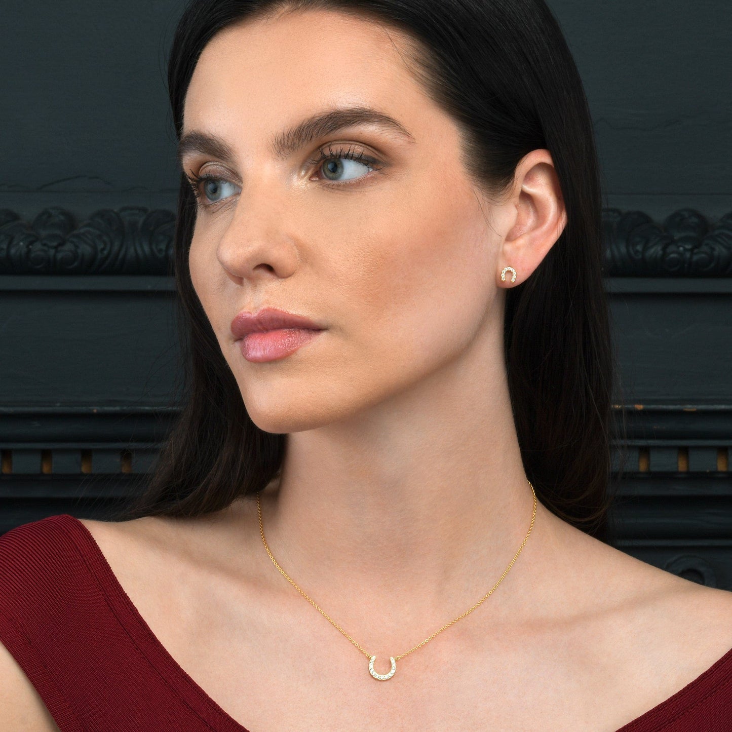 Gold Plated Horse Shoe Stud Earrings for Women
