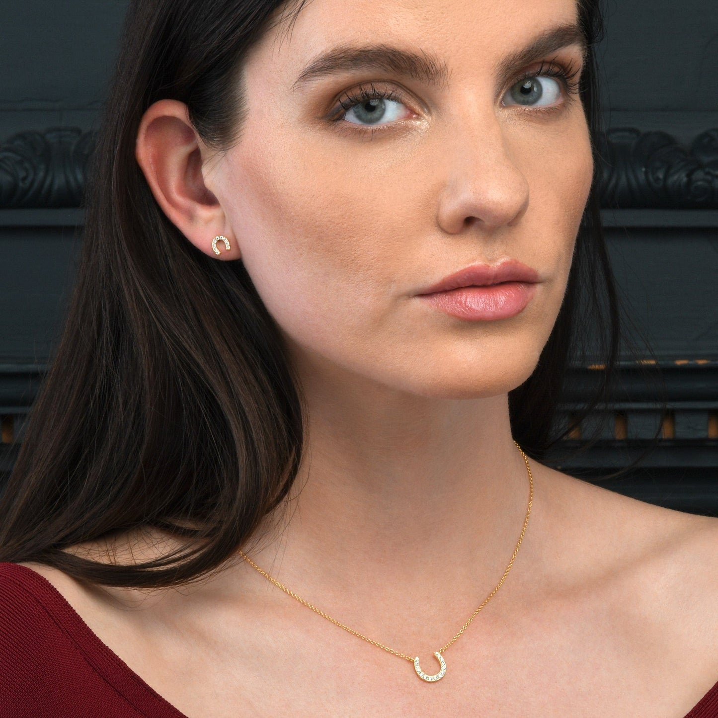 Gold Plated Horse Shoe Stud Earrings for Women