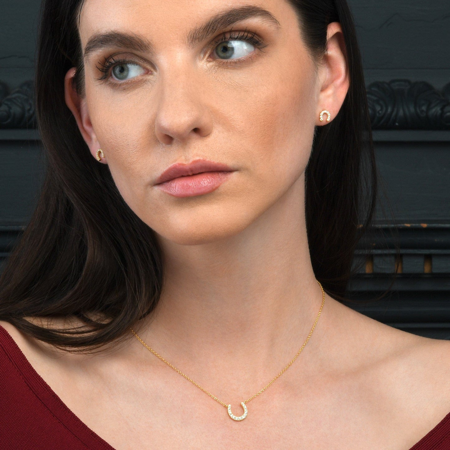 Gold Plated Horse Shoe Stud Earrings for Women