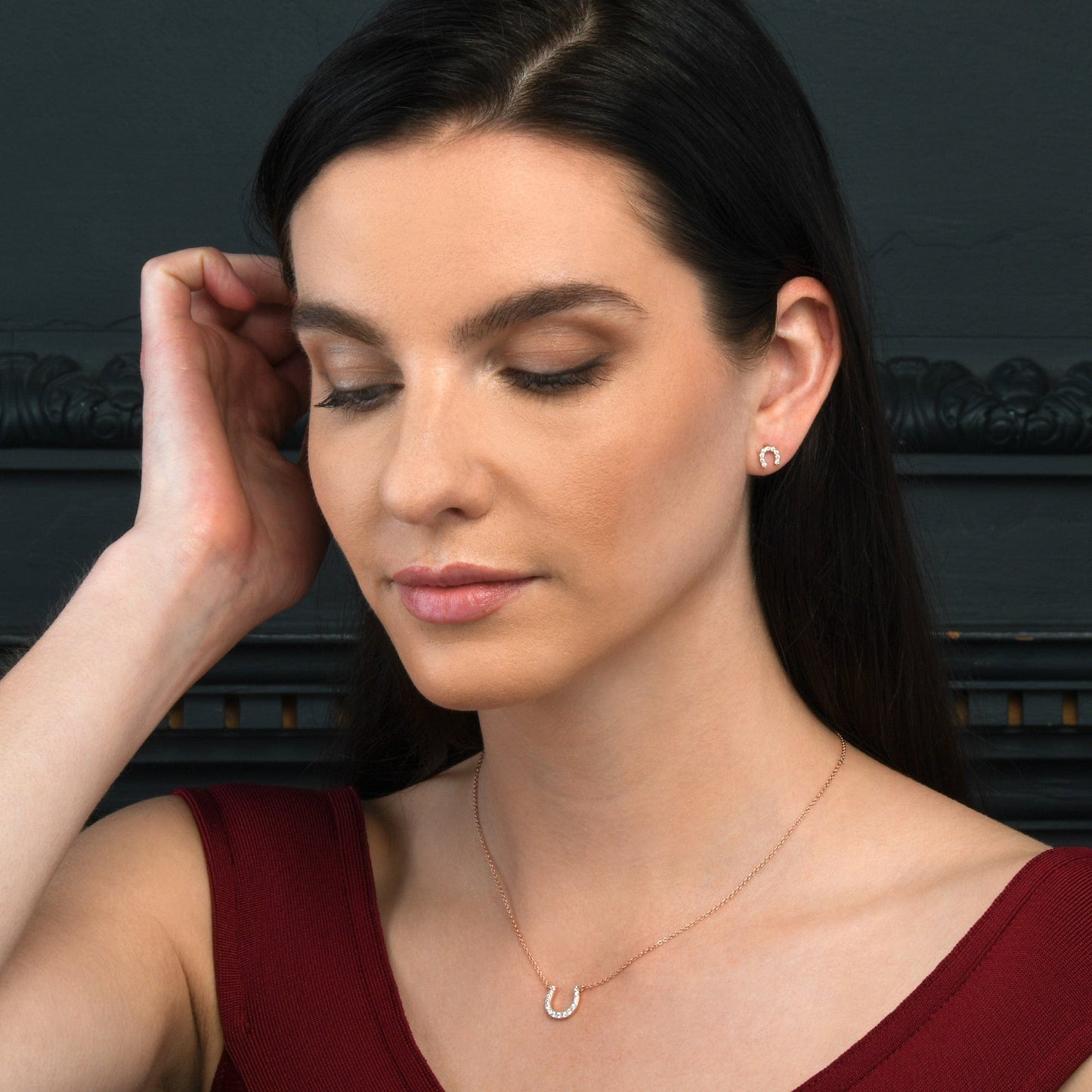 Rose Gold Horse Shoe Stud Earrings for Women