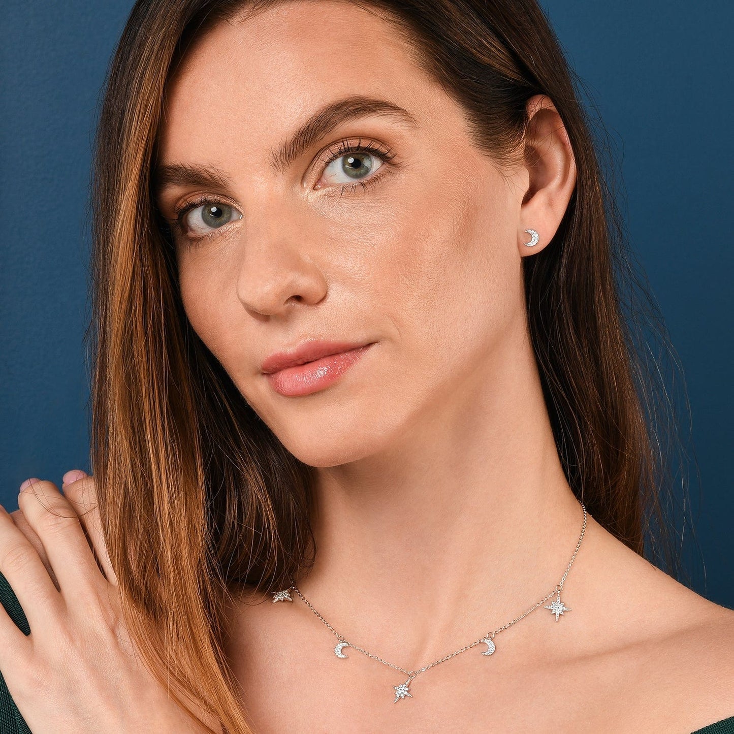 Dainty Moon and Star Charm Necklace in 925 Sterling Silver For Women