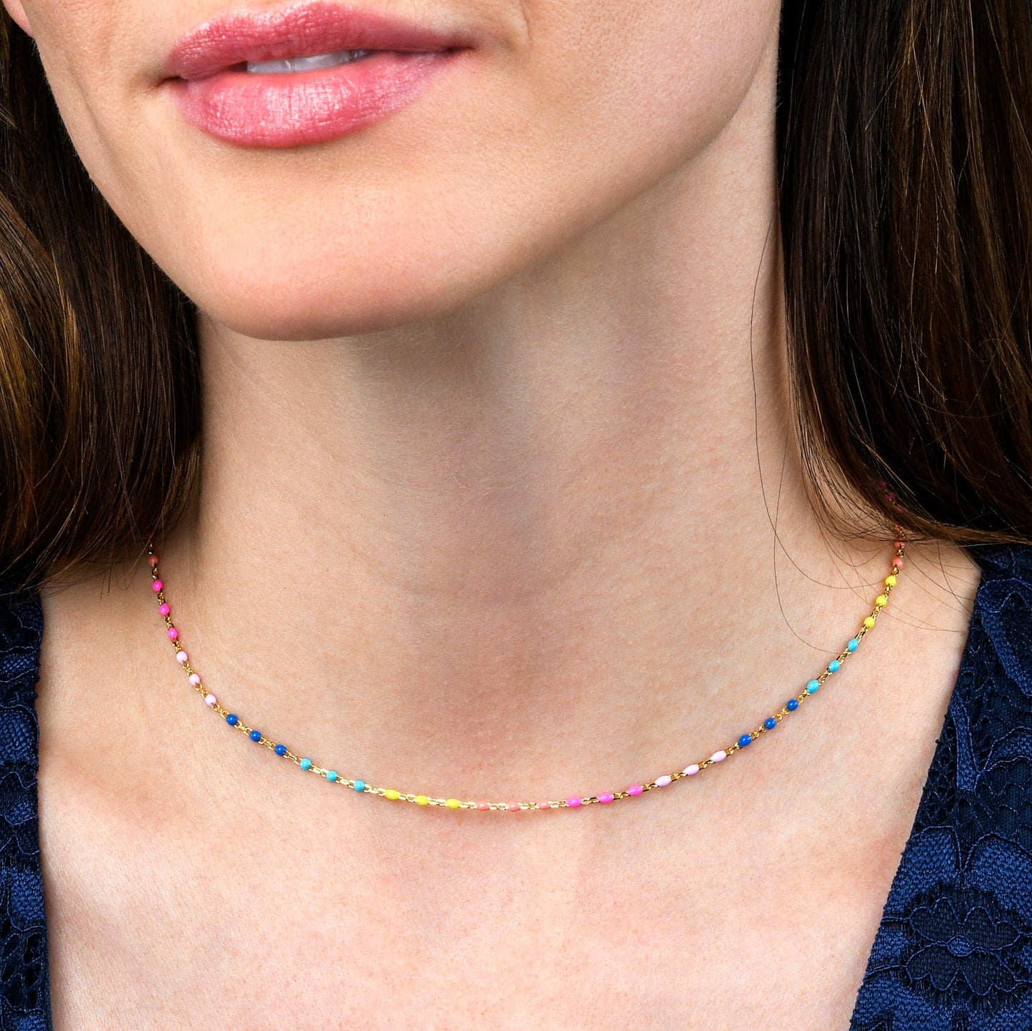Dainty Gold Plated 925 Sterling Silver Coloured Beaded Necklace For Women