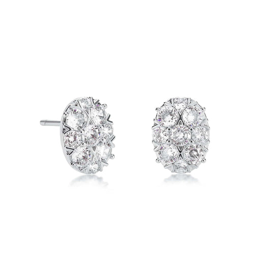 Silver Oval Shaped Stud Earrings with Cubic Zirconia Stones for Women