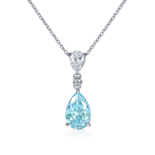 925 Sterling Silver Light Blue Pear Drop Pendant Necklace For Women