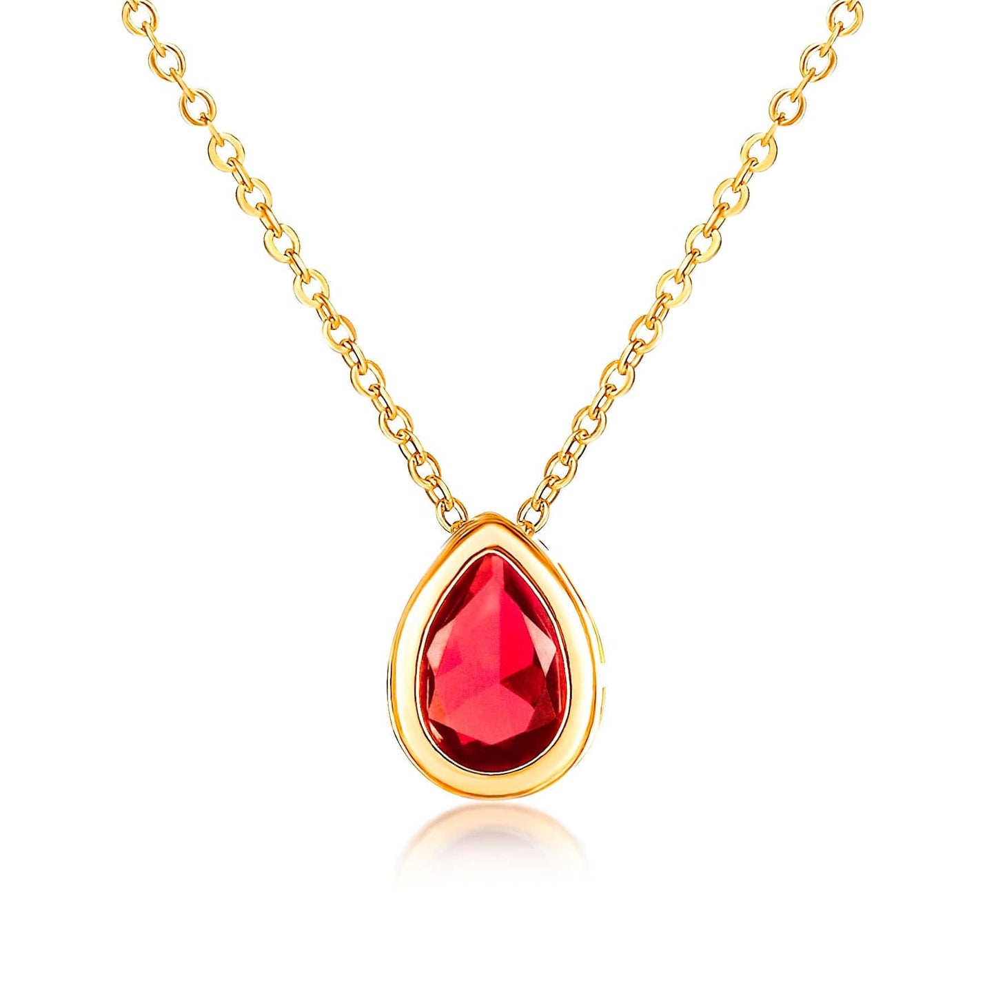 Gold Plated Red Pear Shaped Pendant Necklace with Red Cubic Zirconia Stone for Women