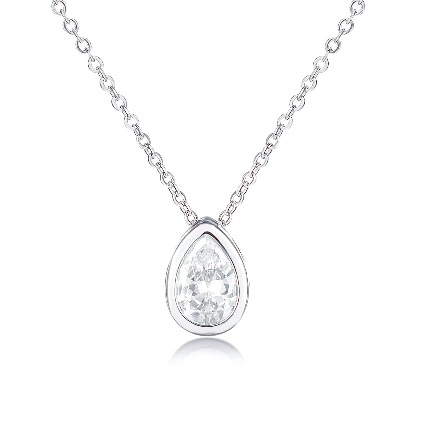 Silver Pear Shaped Pendant Necklace with Clear Cubic Zirconia Stone for Women