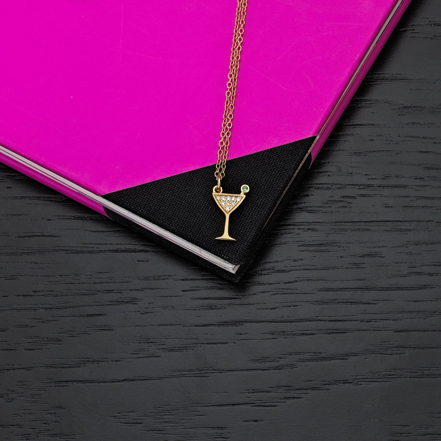 Gold Plated 925 Sterling Silver Cocktail Glass Necklace for Women