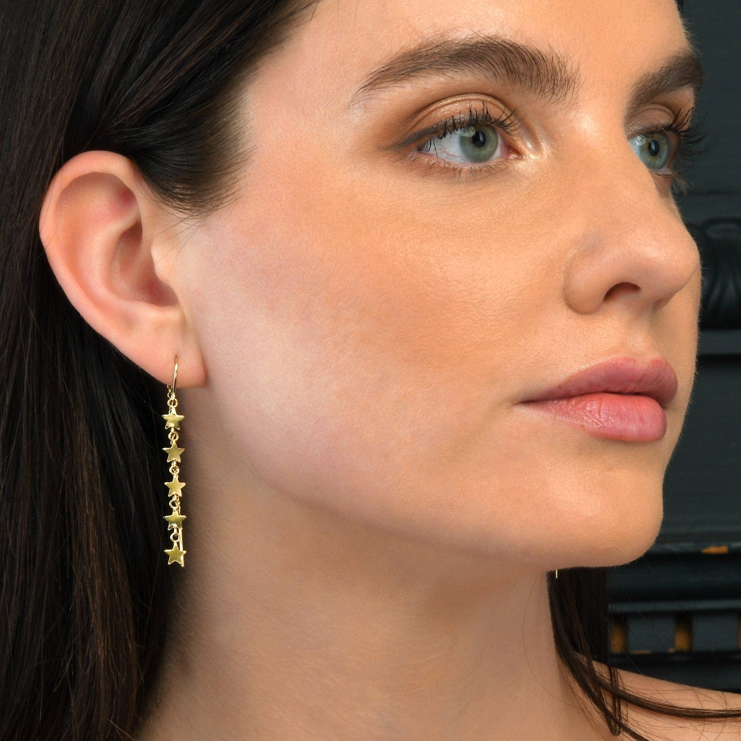 Gold Plated 925 Sterling Silver Dainty Threader Earrings for Women with Star Motifs