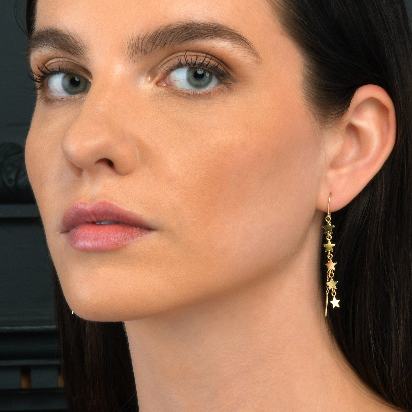 Gold Plated 925 Sterling Silver Dainty Threader Earrings for Women with Star Motifs