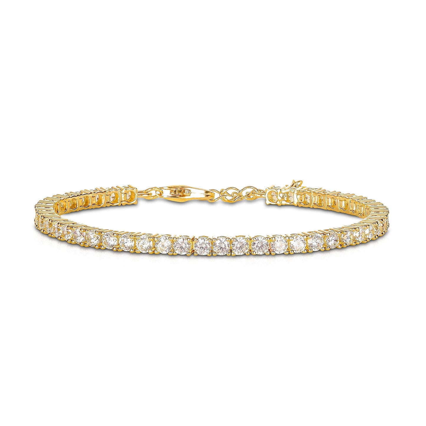 Gold Plated 925 Sterling Silver Tennis Bracelet with 3mm Cubic Zirconia For Women