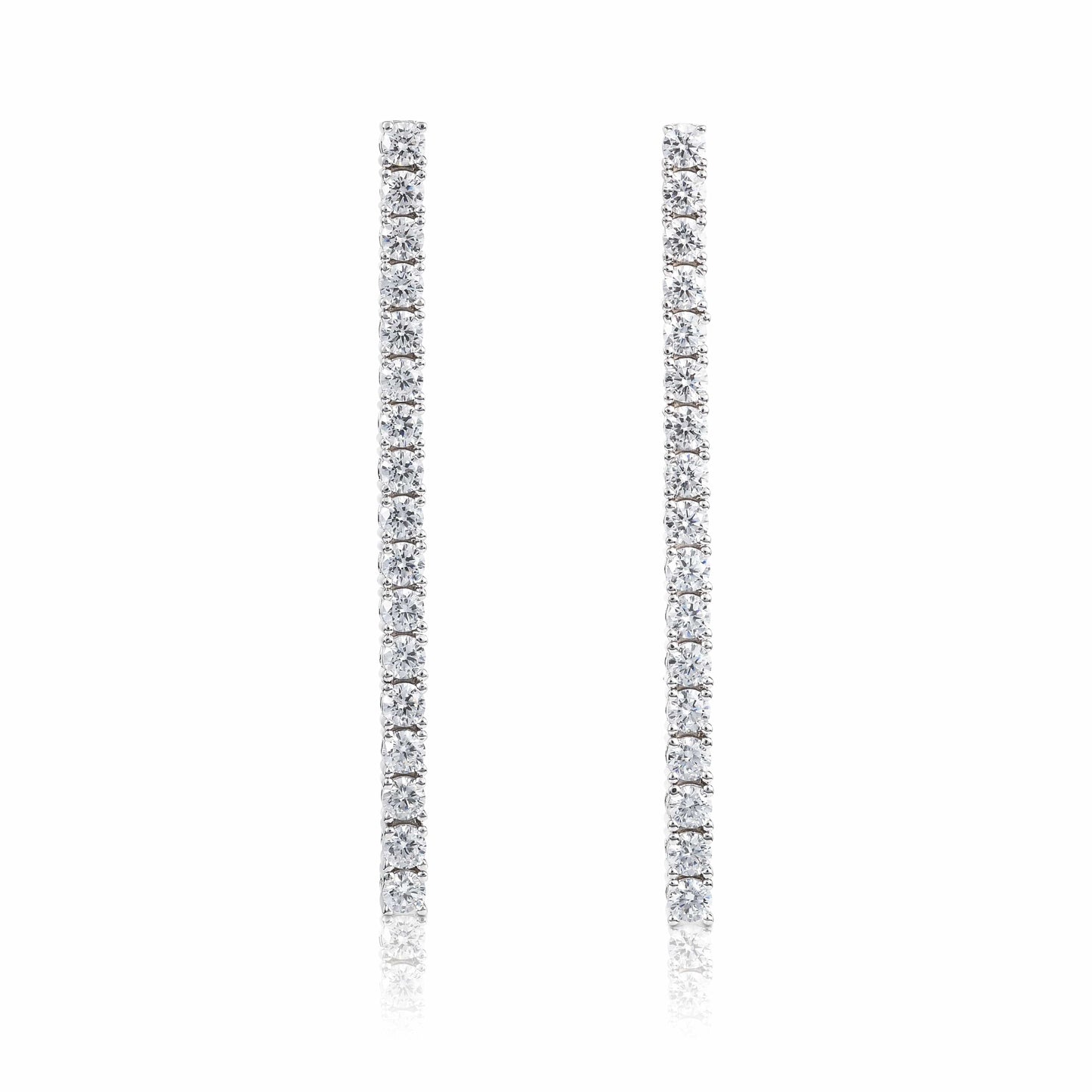 925 Sterling Silver Long Drop Earrings with 3mm Cubic Zirconia Stones