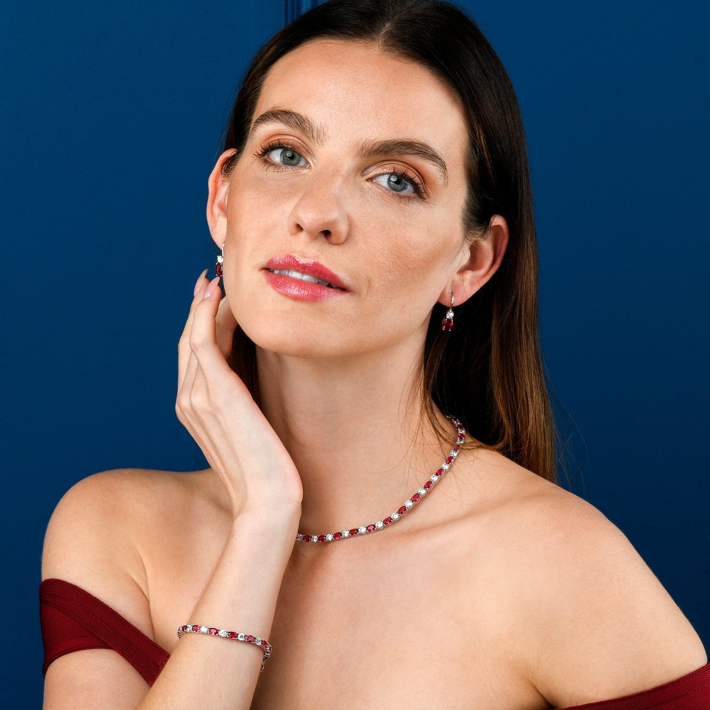 925 Sterling Silver Leverback Red Oval Drop Earrings
