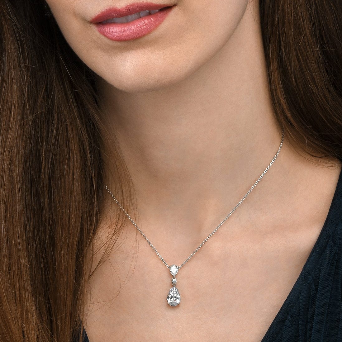 925 Sterling Silver Pear Drop Pendant Necklace