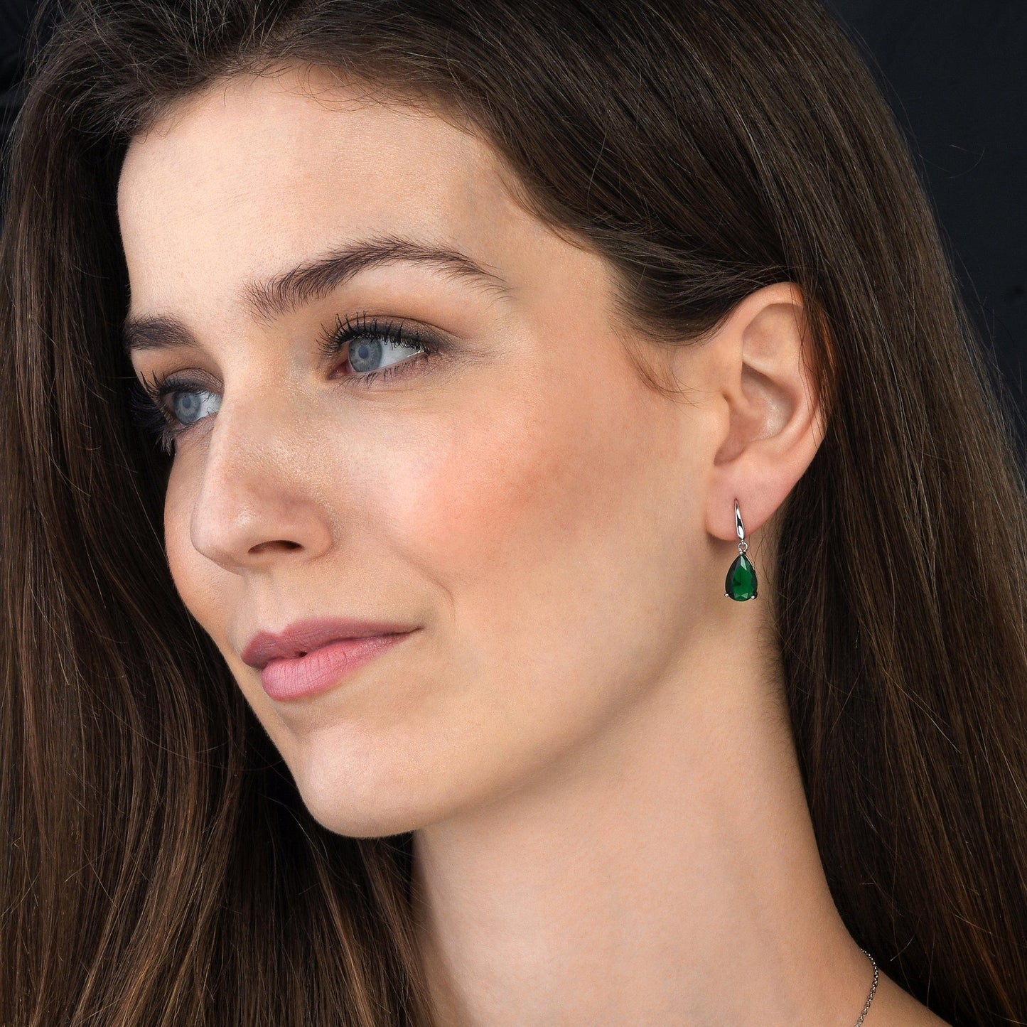 925 Sterling Silver Green Pear Drop Earrings