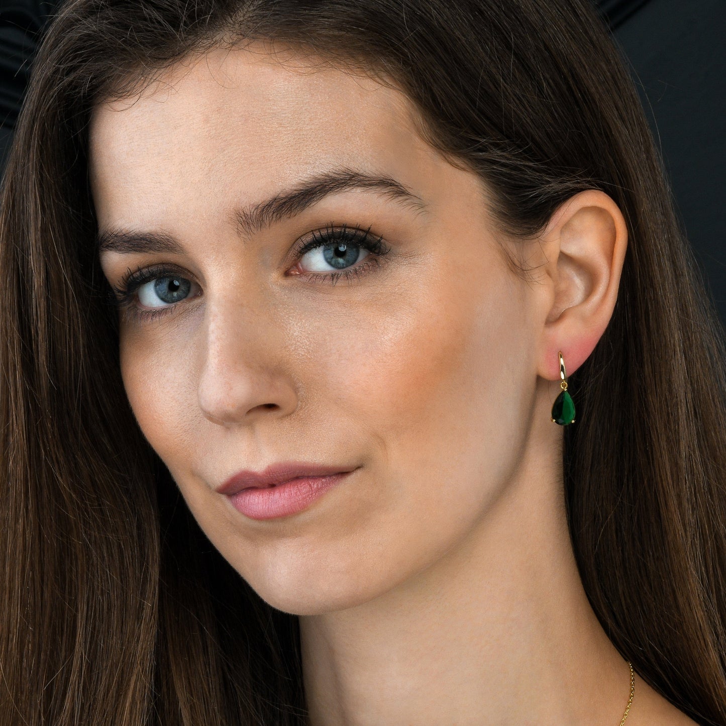Gold Plated Green Pear Drop Earrings