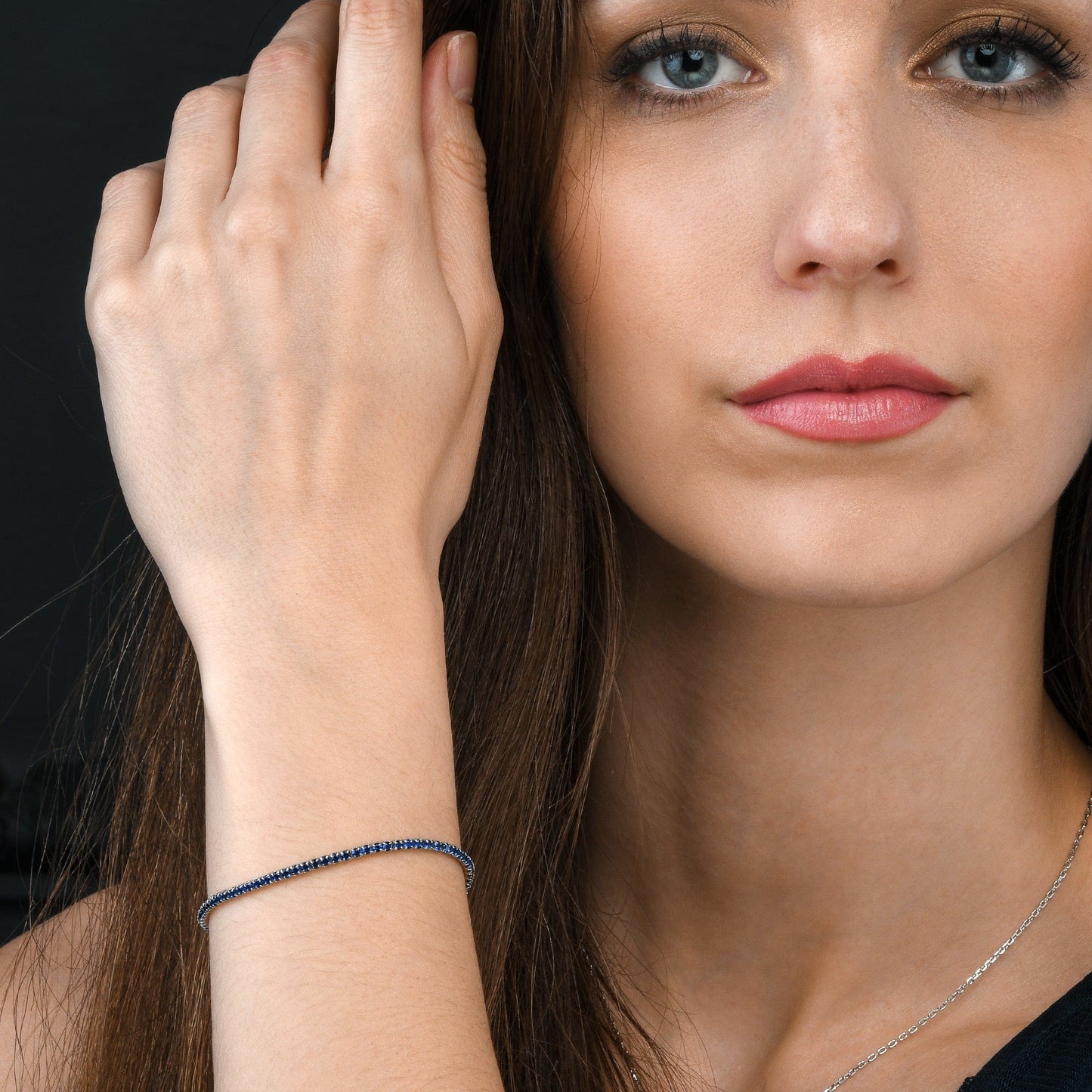 Sterling Silver Skinny Blue Tennis Bracelet for Women