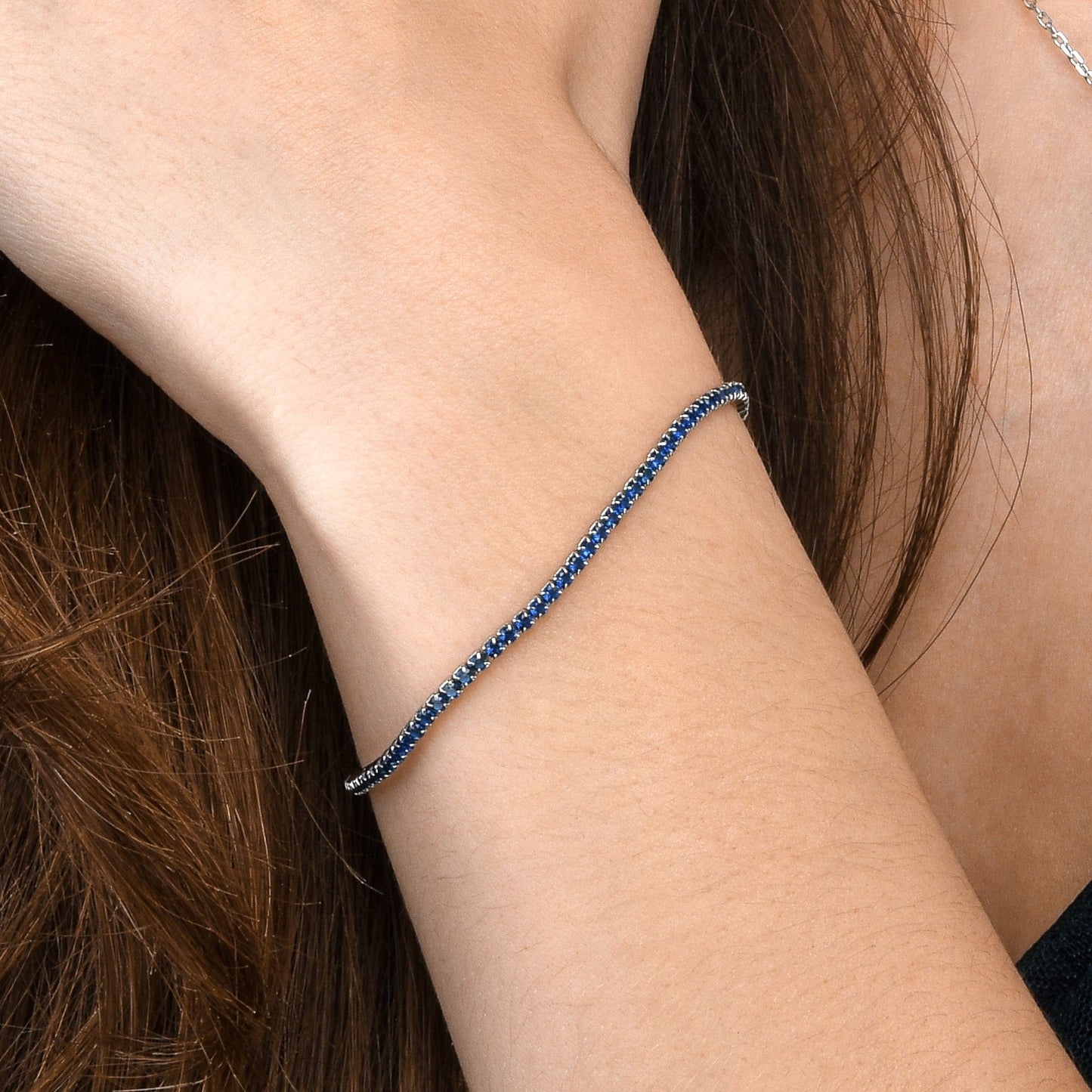Sterling Silver Skinny Blue Tennis Bracelet for Women