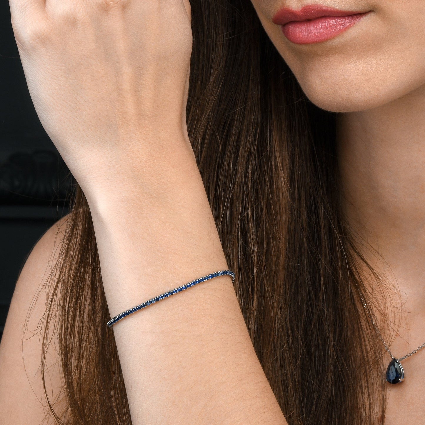 Sterling Silver Skinny Blue Tennis Bracelet for Women