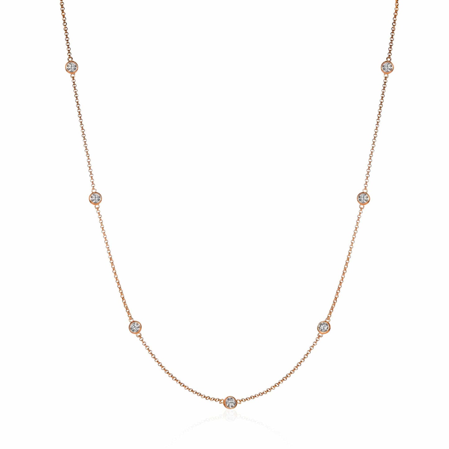 Long Rose Gold Chain Necklace with Stones