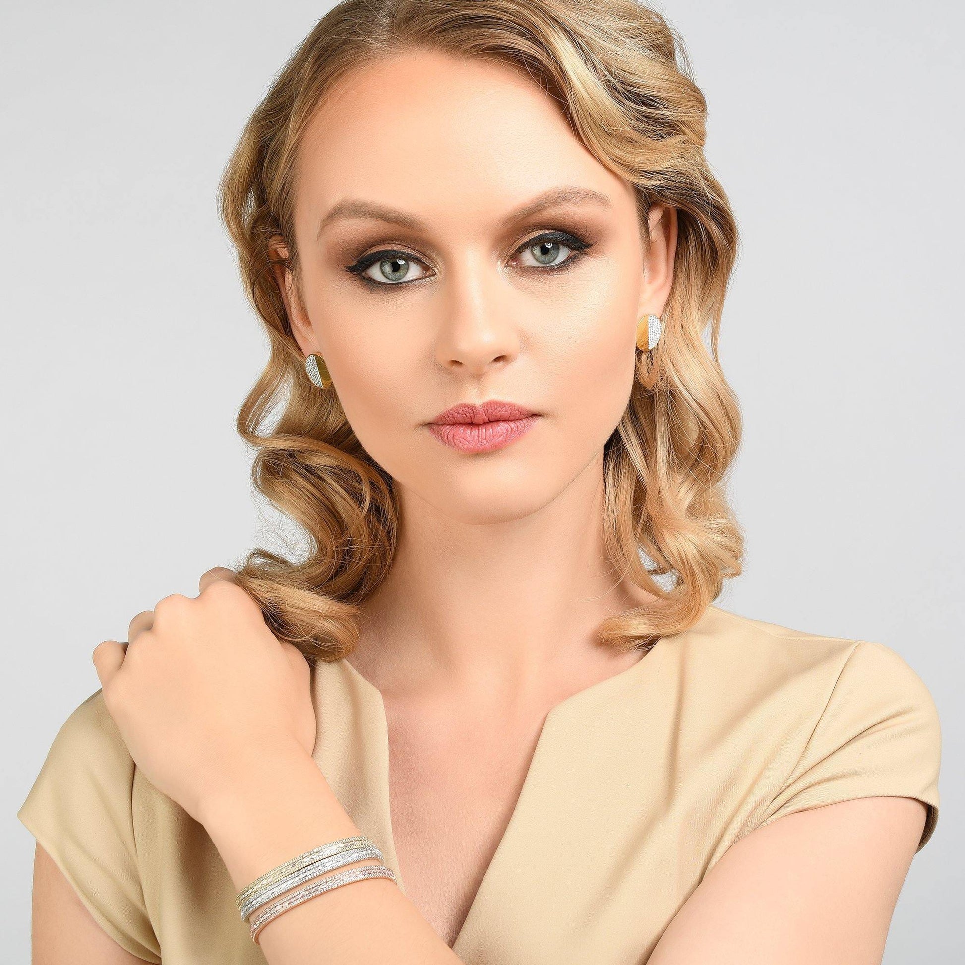 Gold Paragon Cuff Bangle with Cubic Zirconia - namana.london
