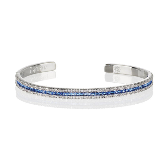 Cuff Bangle Bracelet with Blue Cubic Zirconia Stones - namana.london