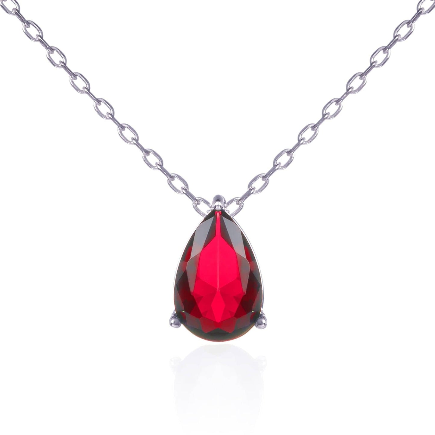 925 Sterling Silver Red Pear Pendant Necklace for Women. - namana.london