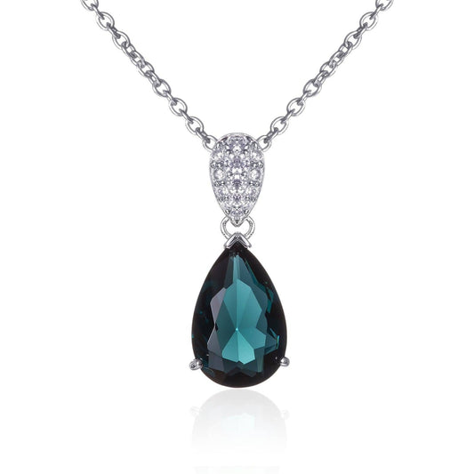 Sterling Silver Dark Blue Teardrop Pendant Necklace for Women - namana.london