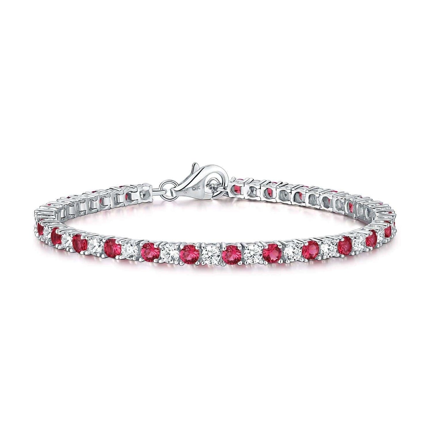 925 Sterling Silver Tennis Bracelet with Pink/Red & White Cubic Zirconia - namana.london