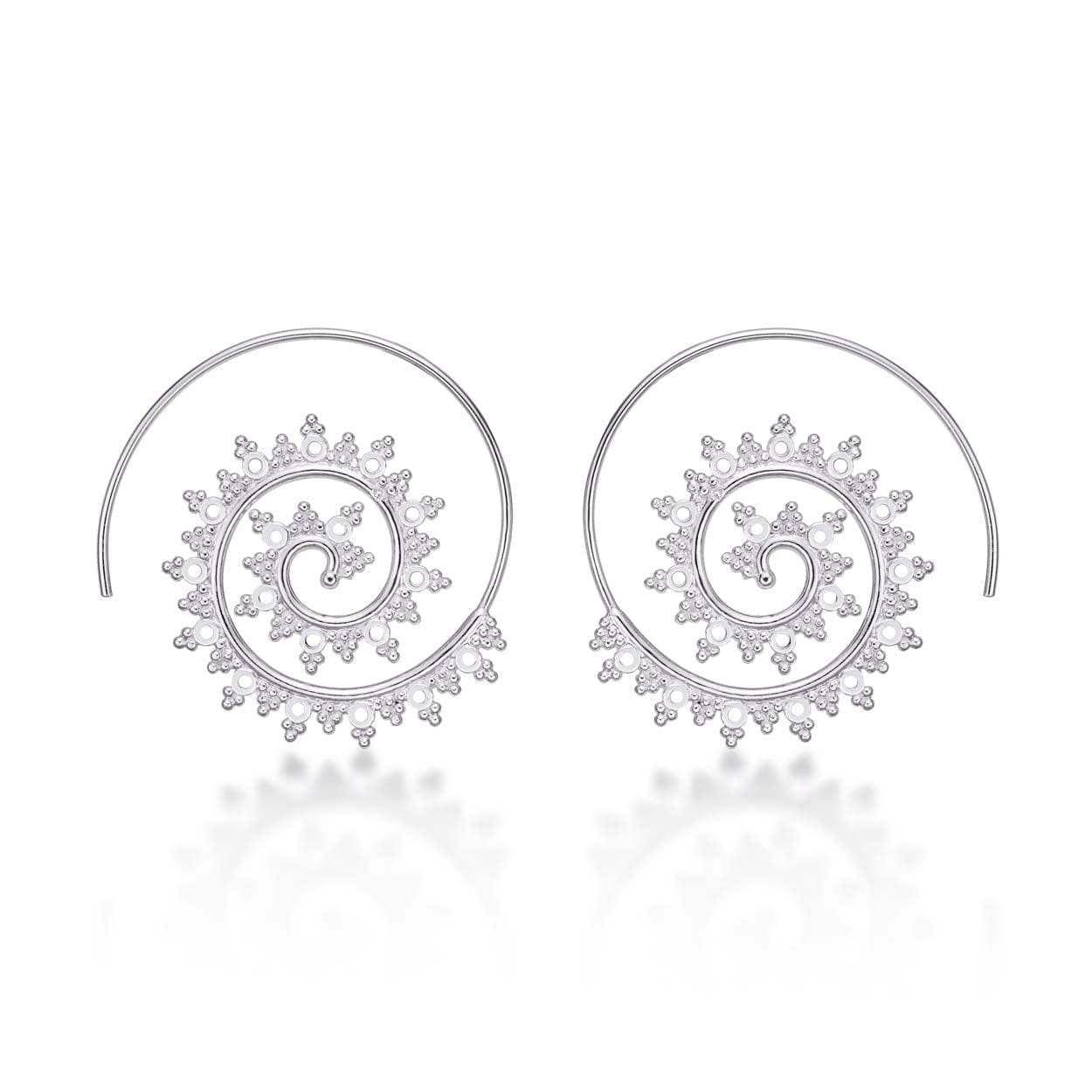 925 Sterling Silver Ethnic Spiral Pull Through Earrings for Women - namana.london